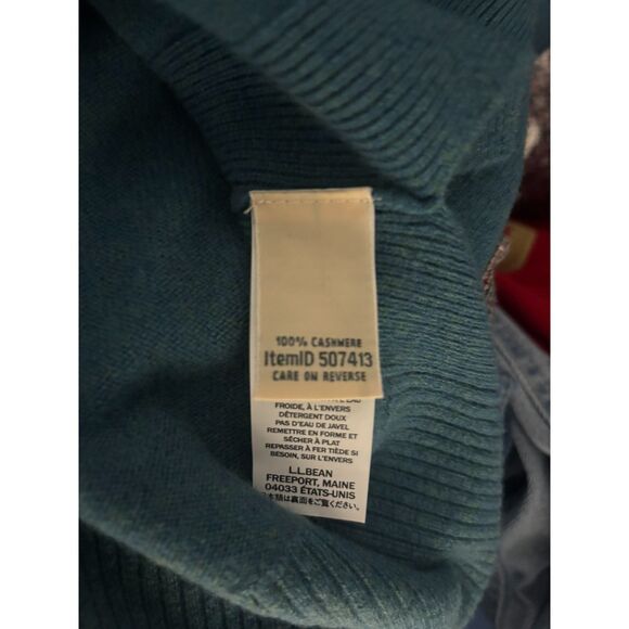 L.L Bean Cyan 100% Cashmere Mockneck Sweater sz XL Cozycore soft Knit high-low - Picture 7 of 7